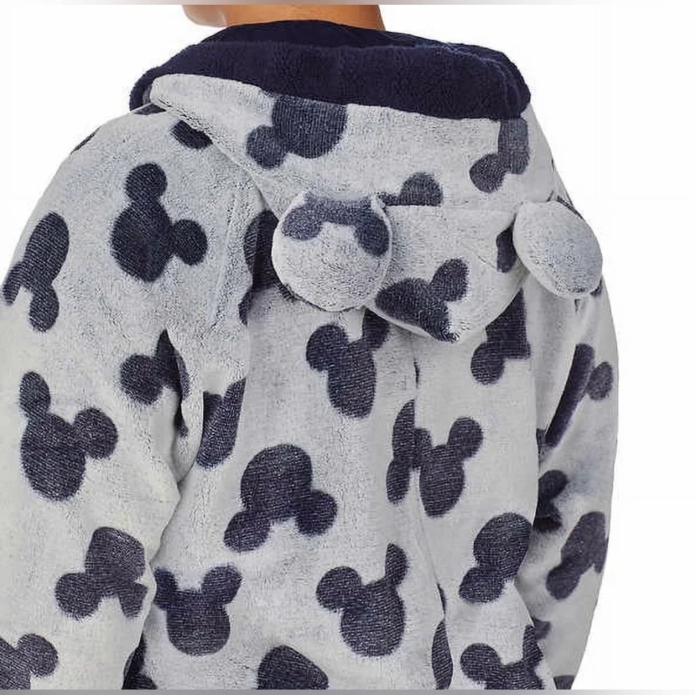 Disney Women’s Mickey Mouse Hooded One Piece Fleece Pajama in gray and blue - Picture 5 of 8